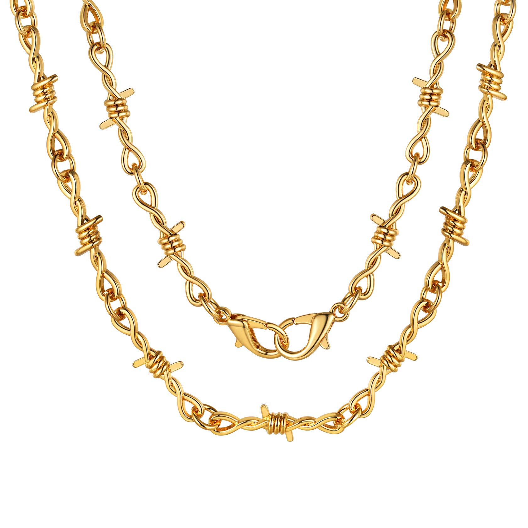 ChainsHouse Gold Barbed Wire Necklace 22 Inch Adjustable Gothic Chains for Men Women Grunge Accessories Punk Rock jewelry Goth Necklace