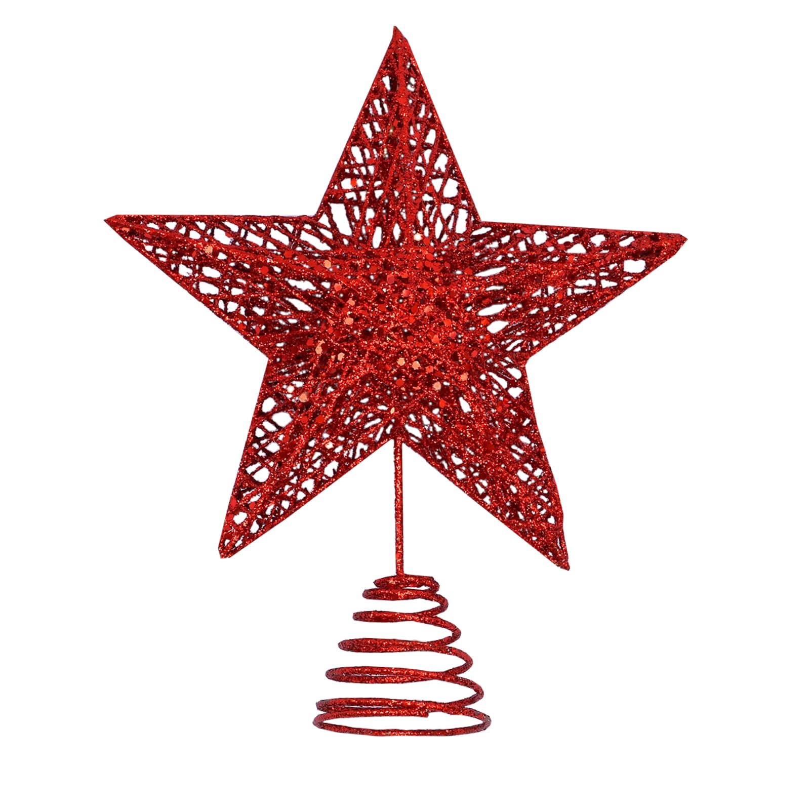 Red Metal Christmas Tree Topper Glittered Xmas Treetop Hollow Star Topper for Christmas Party Home Decoration