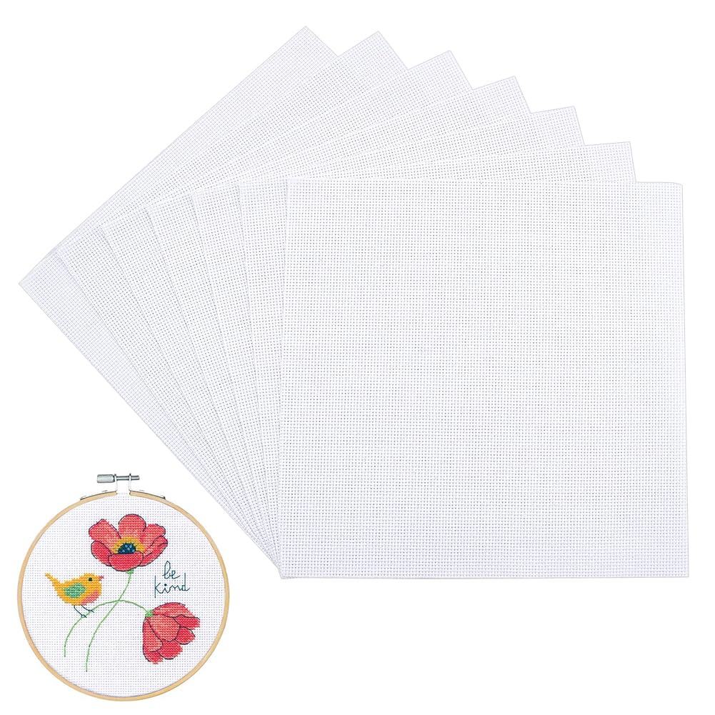 BENECREAT 14 Pieces White Cotton Fabric Embroidery Fabric, 30x30cm Square Aida Cloth Cotton Cross Stitch Cloth for Making Garment Craft