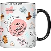 YouNique Designs Daily Affirmations Self Care Mug for Women, 11 Ounces, Mental Health Cup, Empowering Coffee Mug, Mindfulness, Encouragement (Black Handle)