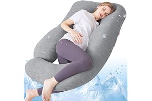 Sasttie Pregnancy Pillow Cooling, Pregnancy Pillow for Sleeping, Cooling Maternity Pillows for Pregnant Women, Pregnancy Must Haves U-Shaped Full Body Pillow with Cooling Cover, Grey