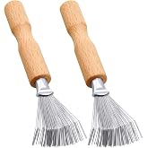 Boao 2 Pack Hair Brush Cleaner Tool, Metal Wire Comb Rake, Wooden Handle | Hair Brush Cleaner Tool，Comb Rake Cleaning Kit, Removes Hair Lint Dirt, Grooved Grip Handle, Salon Home Use