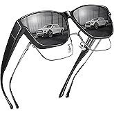 Peekaco Polarized Sunglasses Fit Over Glasses for Women Men, Oversized Square Summer Shades UV400 Protection