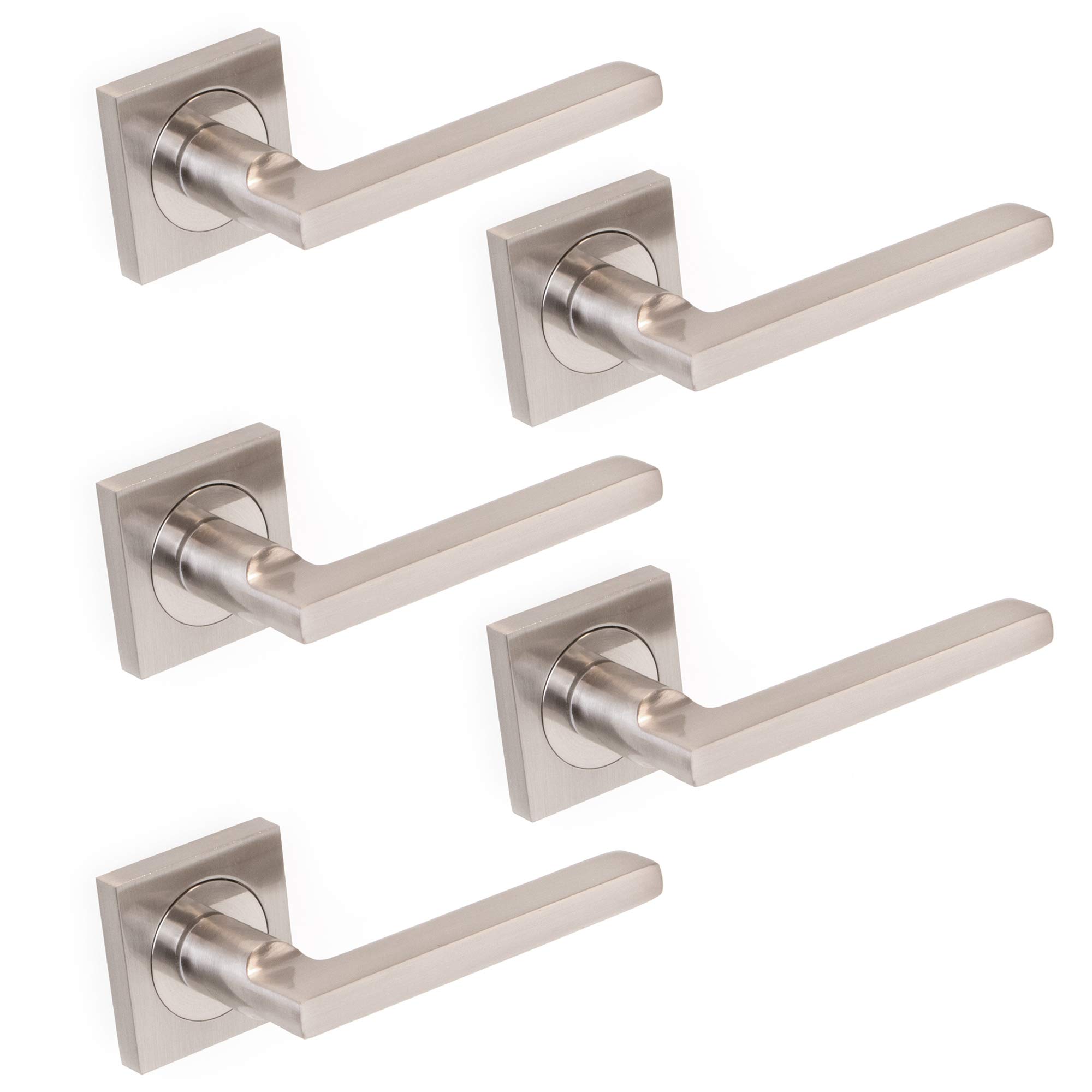 Emuca - Internal Door Handles, Batch of 5 Sets of Internal Door Handles with 50x50mm (1,9x1,9 inch) Rose, Aluminium and zamak, Satin Nickel.
