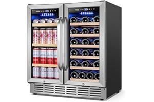 Velieta Wine and Beverage Refrigerator 30 Inch, Upgrade Dual Zone Wine Cooler, 30'' Wine beverage Fridge Built in or Freestanding Under Counter Large Capacity Glass Door Advanced Cooling System