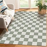 Sage Green Washable Area Rug 3' ×5' Checkered Large Living Room Rug Geometry Neutral Line Non-Slip Soft Bedroom Carpet Dining Room Nursery Home Office Indoor Decor