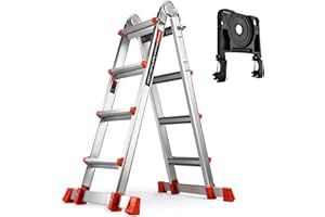 Soctone Ladder, A Frame 4 Step Extension Ladder, 14 Ft with Multi Position & Removable Tool Tray with Stabilizer Bar, 330 lbs Weight Rating Telescoping Ladder for Household or Outdoor Work