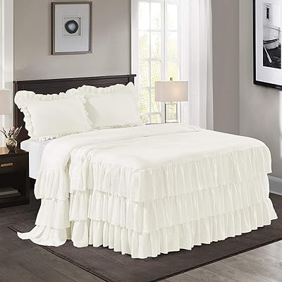 HIG 3-Piece Ruffle Skirt Bedspread Set, King Size, Ivory