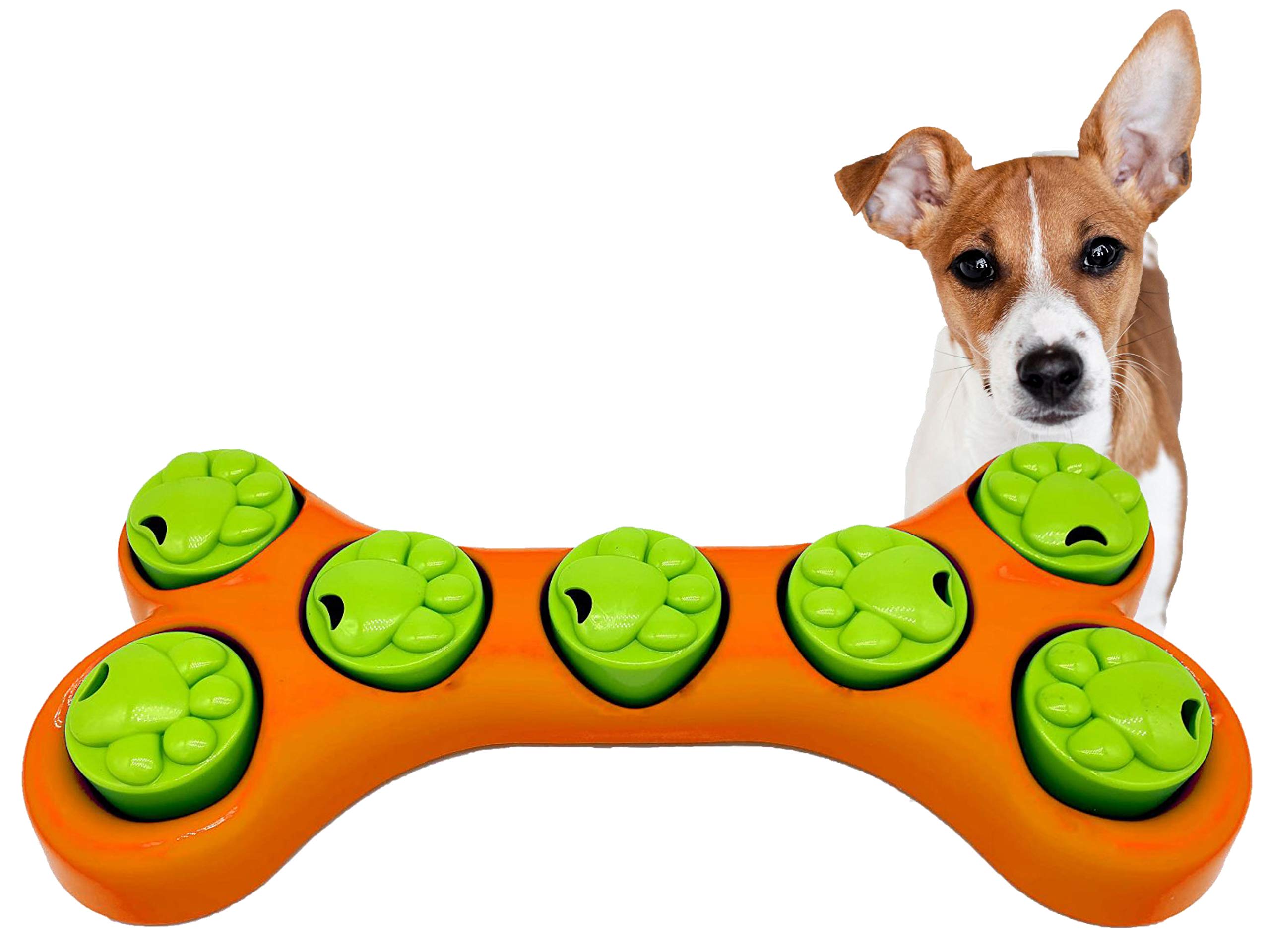 Pet Toys Hide and Treat BONE PUZZLE Interactive Dog Toys for Boredom Treat and Train Bowl Dog Activity Toy Fun Game (Orange)