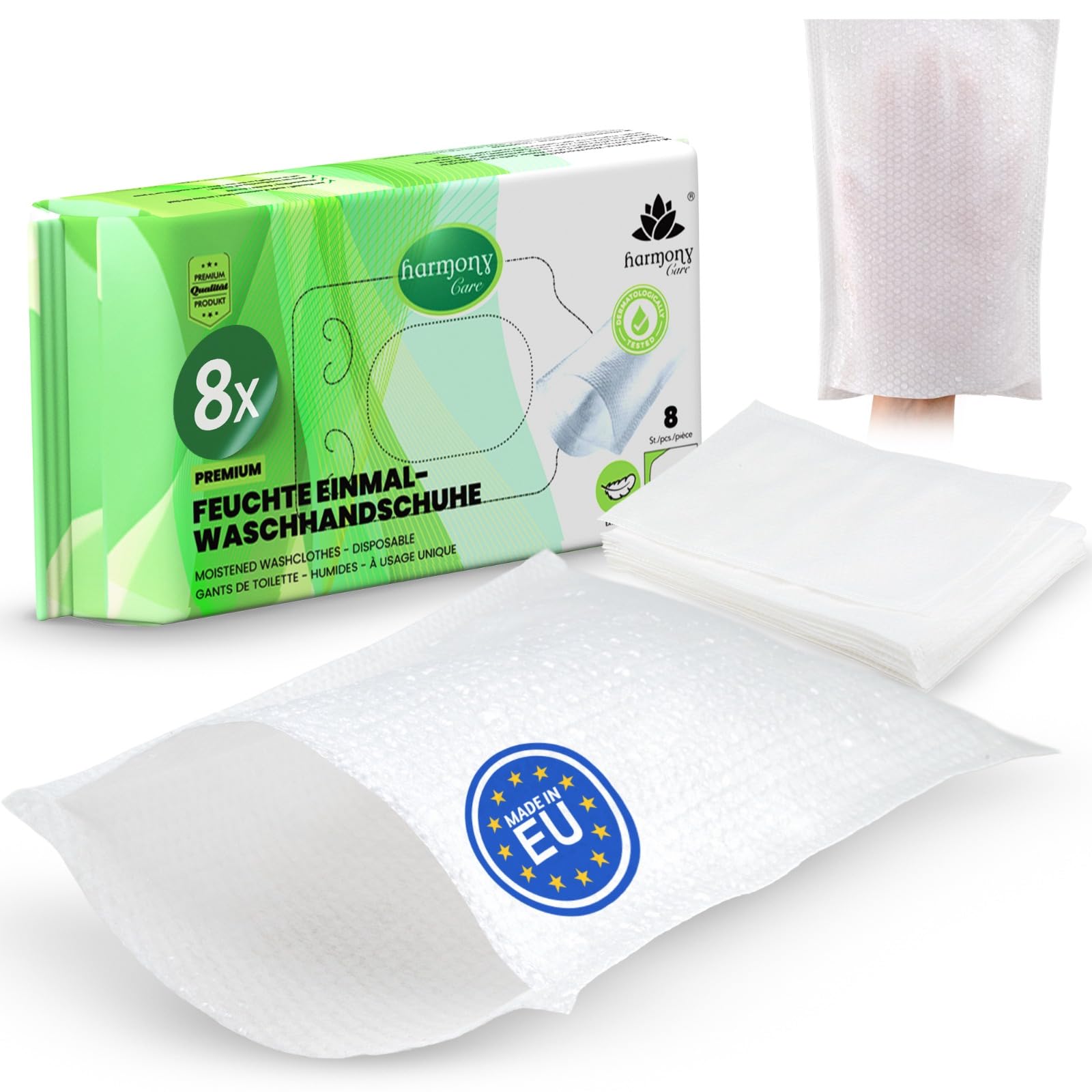Harmony Care® - 40x weiche Einmal Waschhandschuhe aus Spunlace, Einmalwaschlappen für Erwachsene Pflege & Babys - extra dicke reizfeste Waschlappen einweg - Feucht