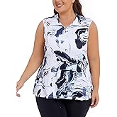 Unsenthy Plus Size Golf Polo Shirts for Women 1/4 Zip Up Quick Dry Sleeveless Workout Tank Tops XL-5XL