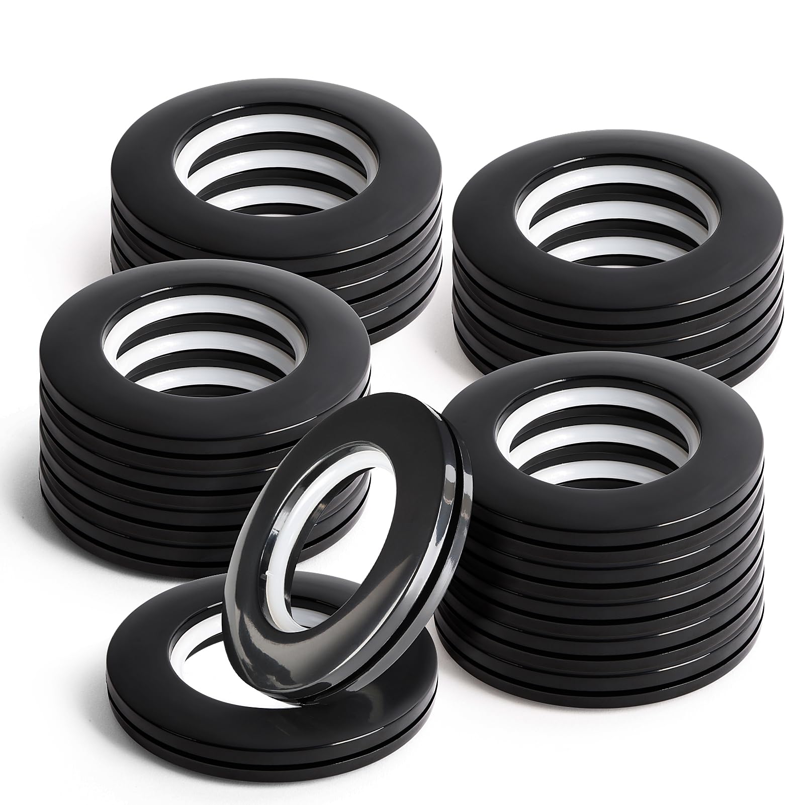 WCIC 16PCS Curtain Grommets Eyelet Rings Round Plastic Inner Diameter 1-9/16 inch DIY Nanoscale Low Noise Window Curtain Rings Black