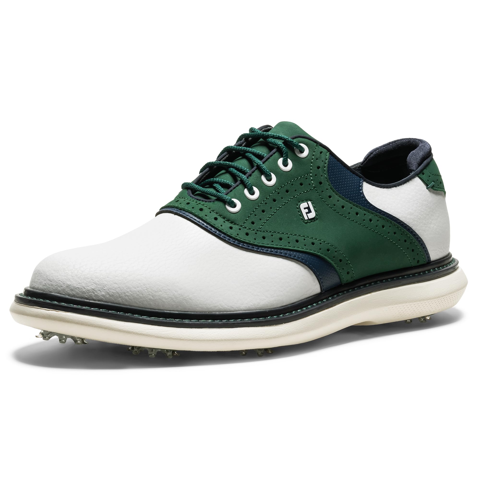 FootJoy Men's Traditions Golf Shoe, White/Hunter Green/Peacoat, 7 Image