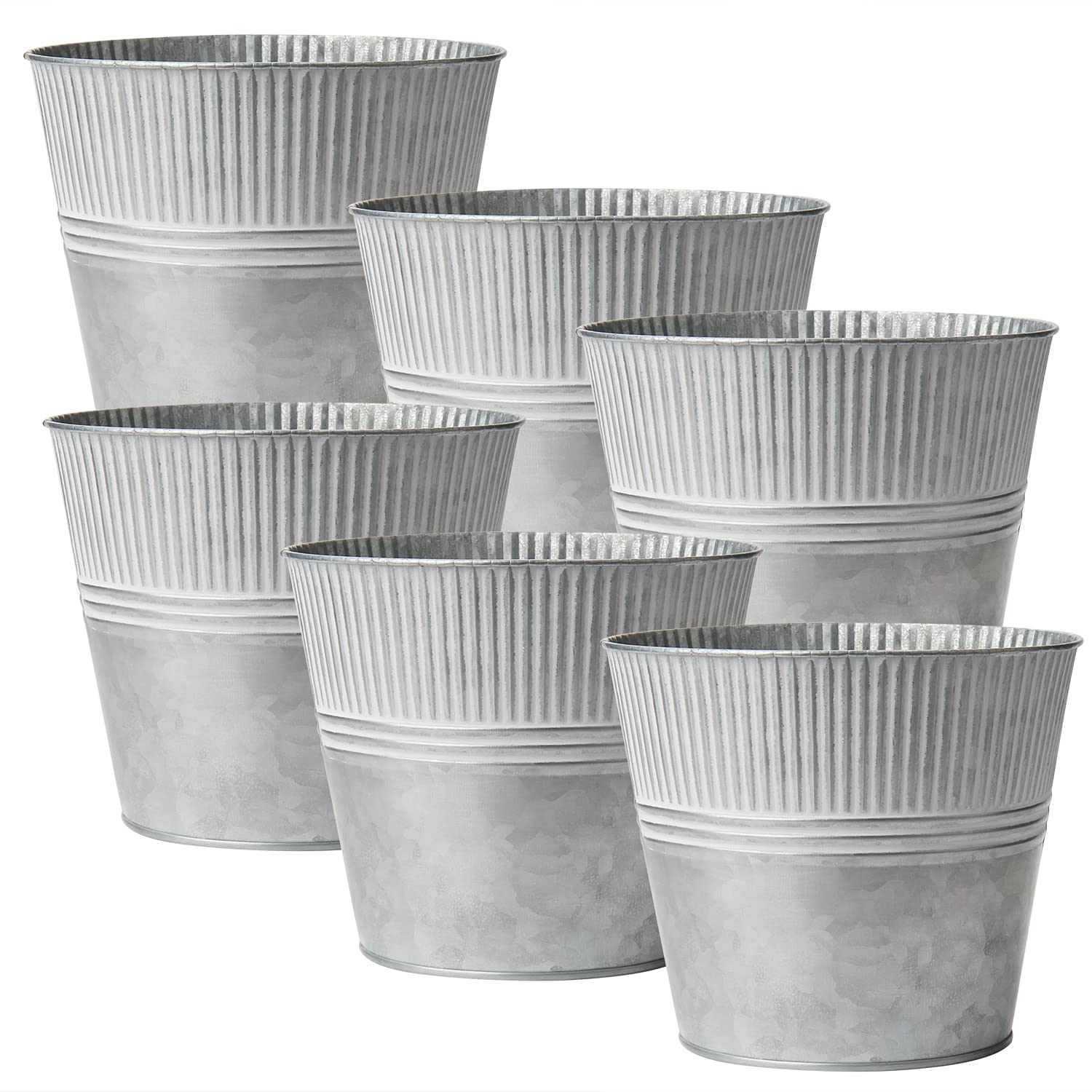 Oairse 6PCS Plant Pots Outdoor Galvanised Planter Zinc Plant Pot Garden Planters Metal Plant Pots Vintage Round Bucket Flower Pot Rustic Container for Plant or Decorative Home Modern Farmhouse Indoor