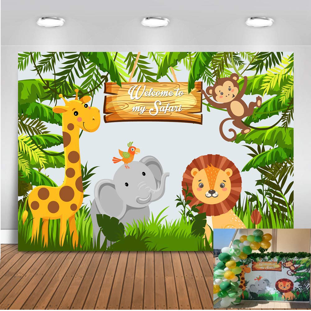 Mehofoto Welcome to My Safari Backdrop Safari Party Forest Animal Grassland Photo Backdrop 7x5ft Monkey Elephant Kids Birthday Party Photo Studio Prop