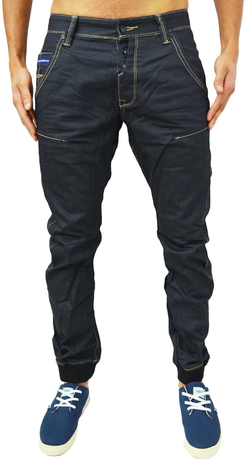 GioGoi Men's Twisted Carrot Fit Slim Leg Jeans Damn Twist Dark Blue