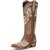 Lumeheel Cowboy Boots for Women - Knee High Western Cowgirl Boots, Sparkly Rhinestone Retro Country Boots with Classic Embroidered, Pointed Toe Chunky Heel Pull on Zipper Fashion Vintage Tall Boots