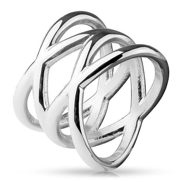 beyoutifulthings funkelnder DOPPELTES X Band-Ring Chirurgenstahl 316L Verlobungs-Ring Partner-Ring Trau-Ring Silber, Gold, Ro