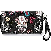 Sugar Skull Western Cross Clutch Wallet Day of the Dead Wristlet Purse Calavera