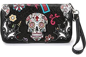 COWGIRL TRENDY Sugar Skull Western Cross Clutch Wallet Day of the Dead Wristlet Purse Calavera