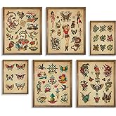 Tattoo Shop Wall Decoration - Old School Tattoo Pictures - Vintage Tattoo Poster Picture Set - Gift for Tattooist - Tattoo Flash Wall Art & Decor - Oddity and Curiosity Decor Tattoo Print Room Decor