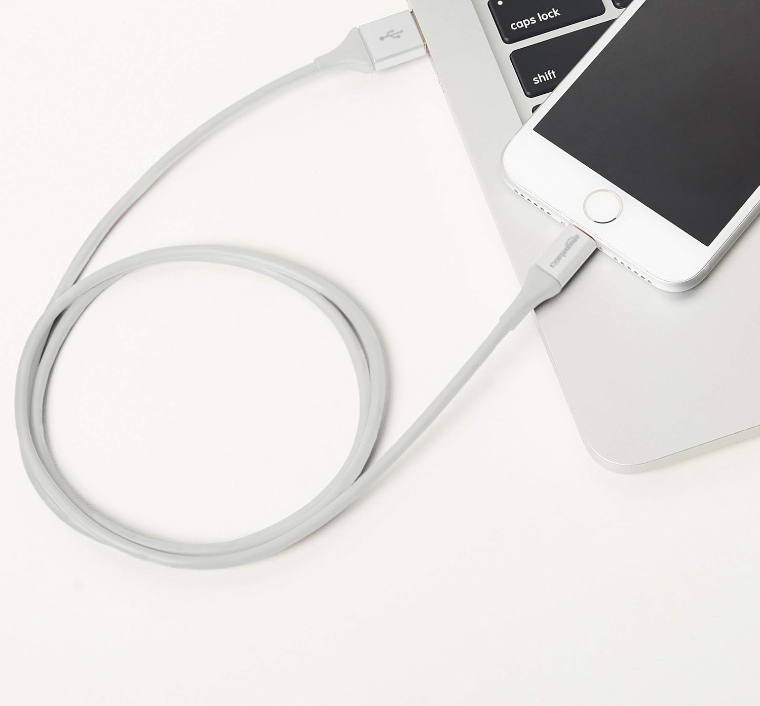Basics USB A Cable with Lightning Connector, Premium Collection, MFi Certified Apple iPhone Charger, 3 Foot, 12 Pack, Silver