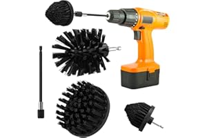 FGBNM 4pcs Drill Brush Attachment Set, Yellow/Blue/Black/Red/Pink/Green/White Power Scrubber Brush with 1/4in Extend Attachment, Drill Scrub Brush for Showers, Tubs, Tile, Grout (4pcs, Black)