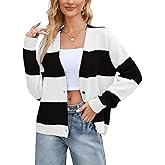 YEXPINE Unisex Striped Cardigan Sweaters Open Front Long Sleeve Oversized Button V Neck Knit Outwear