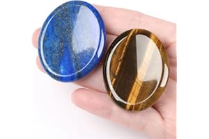 YATOJUZI Thumb Worry Stone for Anxiety Healing Crystals Sets 2PCS Tiger's Eye Lapis Lazuli Hand Carved Stones Gemstone Pocket Natural Stone Meditation Reiki Oval Shaped Palm Stone Therapy