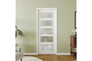 Lakenyon 5-Lite Frosted Glass French Door, 30"x 80", Interior Door Panels for Closet & Bedroom, Single Pantry Door Slab - Assembly Required, MDF, White Primed（Hinges and Handles not Included）