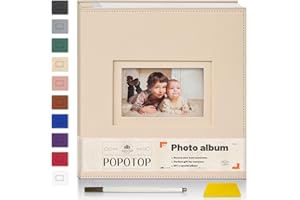 Popotop Photo Album Self Adhesive Scrapbook for 4x6 5x7 8x10 photos for Wedding Gifts & Baby Book, Leather Hardcover DIY Memory Book for Anniversary Family with Postcard, with A Scraper & Metallic Pen