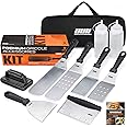 OUII Flat Top Griddle Accessories for Blackstone and Camp Chef Griddle - 9 Pieces Set with Griddle Cleaning Kit and Carry Bag! Metal Spatula, Scraper for Hibachi and Teppanyaki Grill