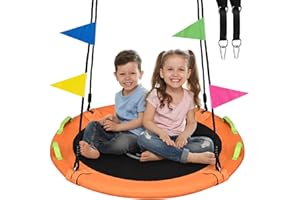 HeyZoo Tree Swing, Saucer Swing 40 Inch for Kids, 900lbs Weight Capacity, with Adjustable Hanging Straps, for Backyard and Outdoor Playground, Orange