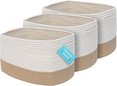 OrganiHaus Set of 3 Woven Cotton Rope Baskets White
