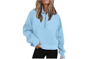 Ceboyel Womens Quarter Zip Sweatshirt 2023 Fleece Oversized Sweaters Cropped Pullover Hoodies Fall Trendy Outfits Clothing