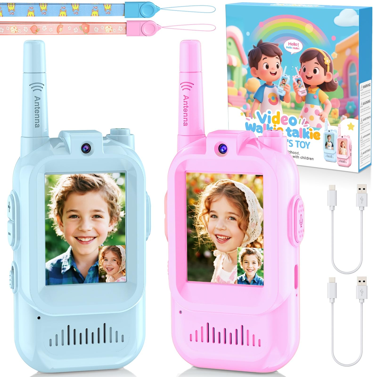 Walkie Talkie for Kids with Video, 2 Pack Long Range Rechargeable Kids Walkie Talkies with Voice Effects & HD Camera, Toys for Kids Ages 3-12 Boys Girls for Indoor Outdoor Camping, Birthday Gifts