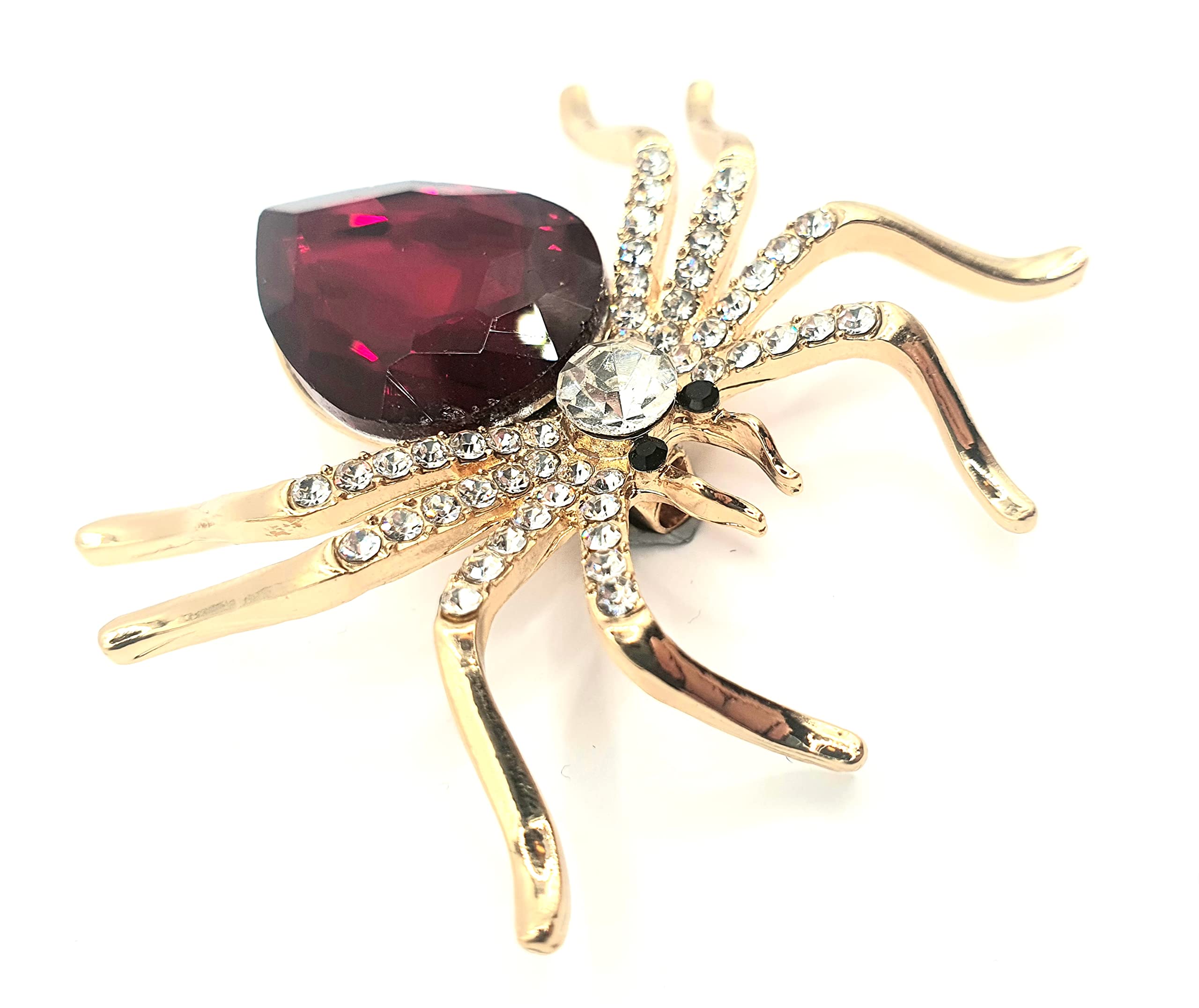 Gold & Ruby Widow Spider Luxury Rhinestone Diamante Gem Brooch Metal Pin Badge Jewellery
