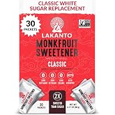 Lakanto Classic Monk Fruit Sweetener with Erythritol Sweetener Packets - White Sugar Replacement, Zero Net Carbs, Calories, Sweeten on the Go, Coffee, Lemonade, Tea, Desserts - Classic (3g - 30 Count)