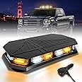 HLauto 406D Rooftop Emergency Strobe Lights Bar, 102 LED Amber White Mini Beacon Safety Flashing Warning Traffic Lights Bar w/Magnetic Base for 12-24V Trucks, Construction Vehicles, Snowplow, Cars