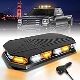 HLauto 102LED Rooftop Strobe Lights Bar, Amber White | High Visibility Beacon Safety Flashing Warning Lights Bar w/Magnetic Base for 12-24V Vehicles, Trucks, Snowplow, Cars