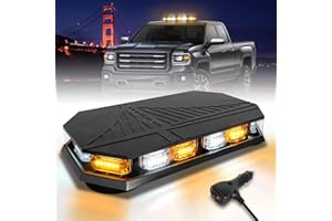 HLauto 406D Rooftop Emergency Strobe Lights Bar, 102 LED Amber White Mini Beacon Safety Flashing Warning Traffic Lights Bar w/Magnetic Base for 12-24V Trucks, Construction Vehicles, Snowplow, Cars