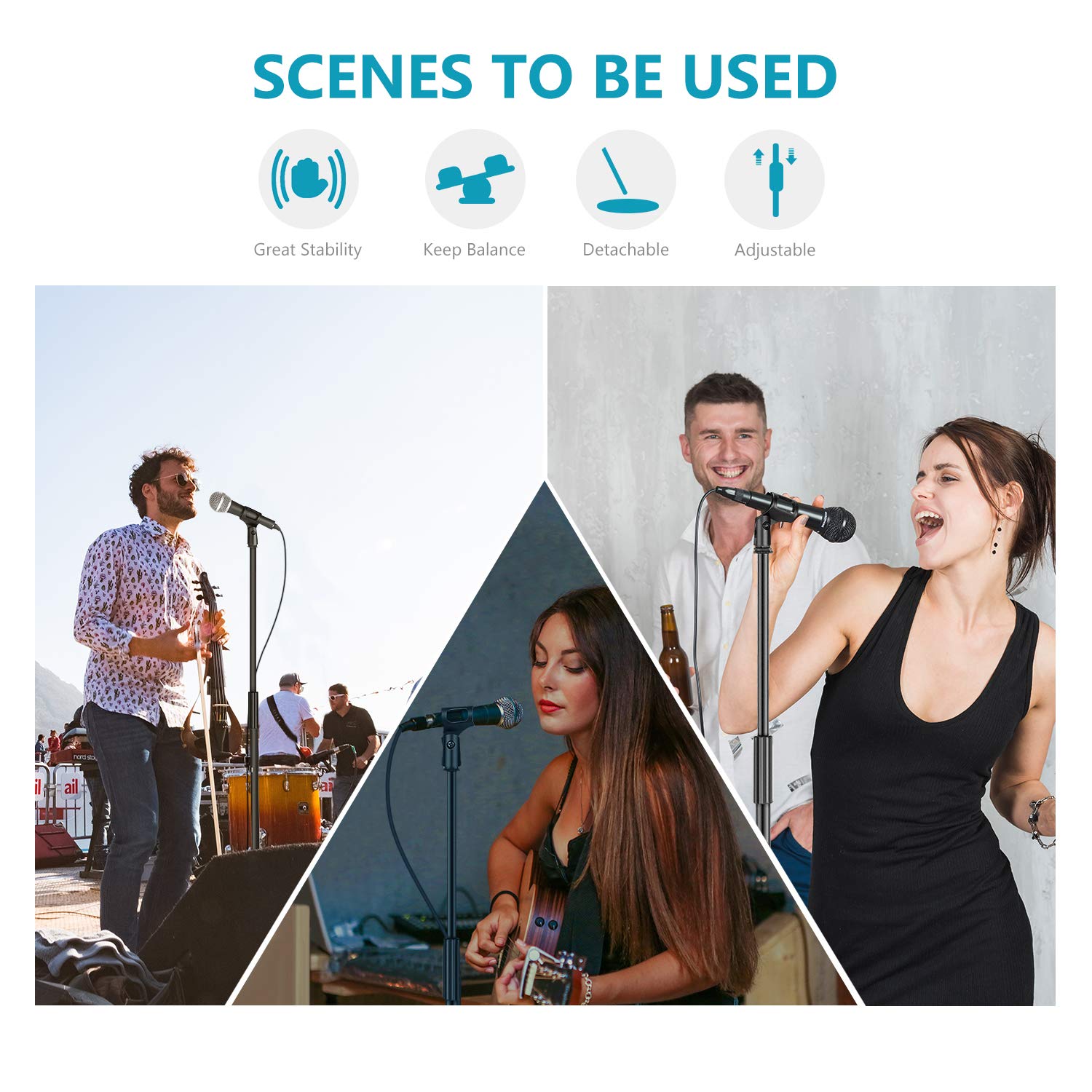 Neewer Microphone Stand and Stand with Microphone Door, Adjustable from 100 to 179 cm, Iron Construction with Solid Detachable Round Base for Easy Carrying (Black)