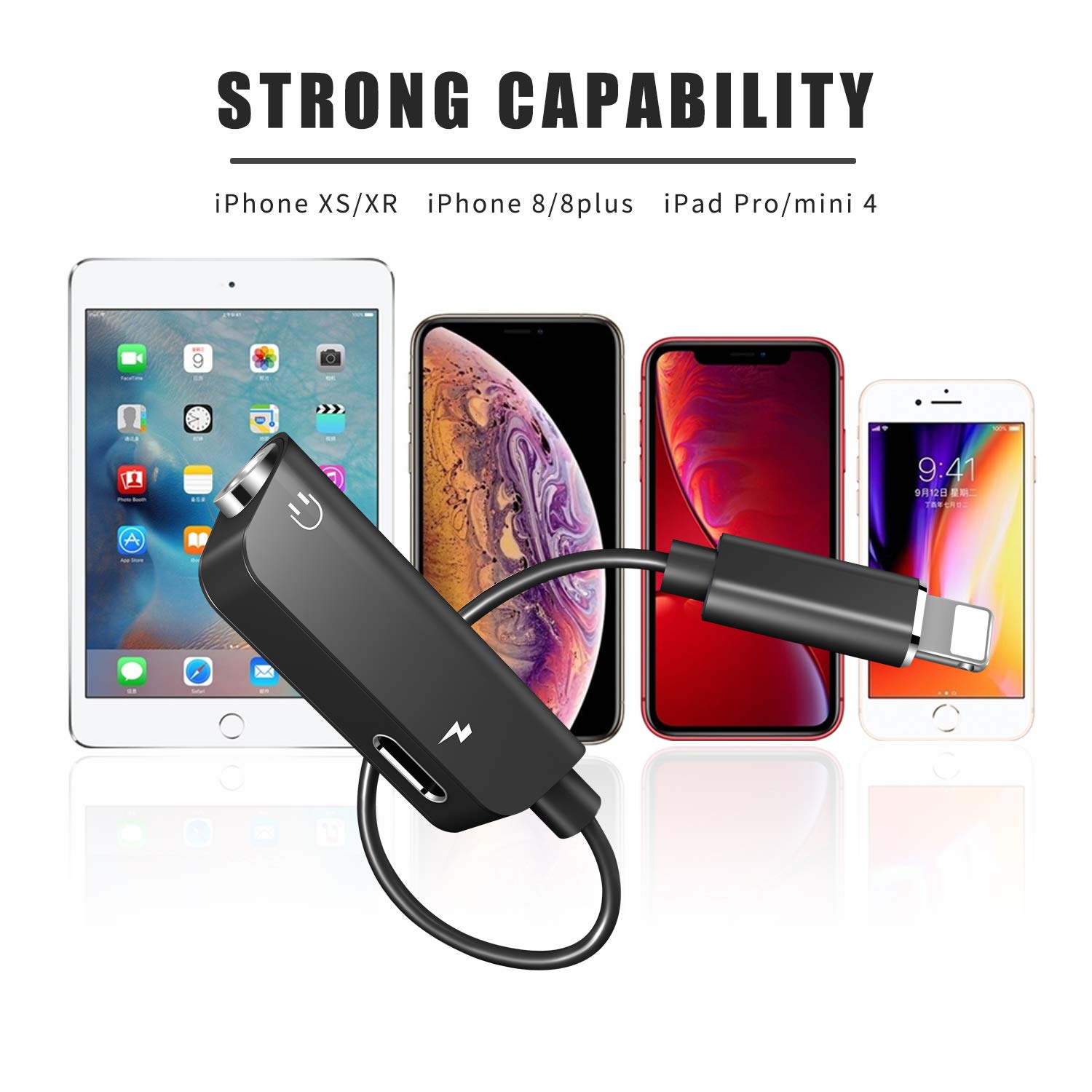 Adaptateur Jack pour iPhone 7, Adaptateur de Casque Aux Jack 3.5 mm Prise de Casque Splitter Compatible iPhone 7/7 Plus/8/8 Plus/XS/XR 2 en 1 Adaptateur pour iOS 12