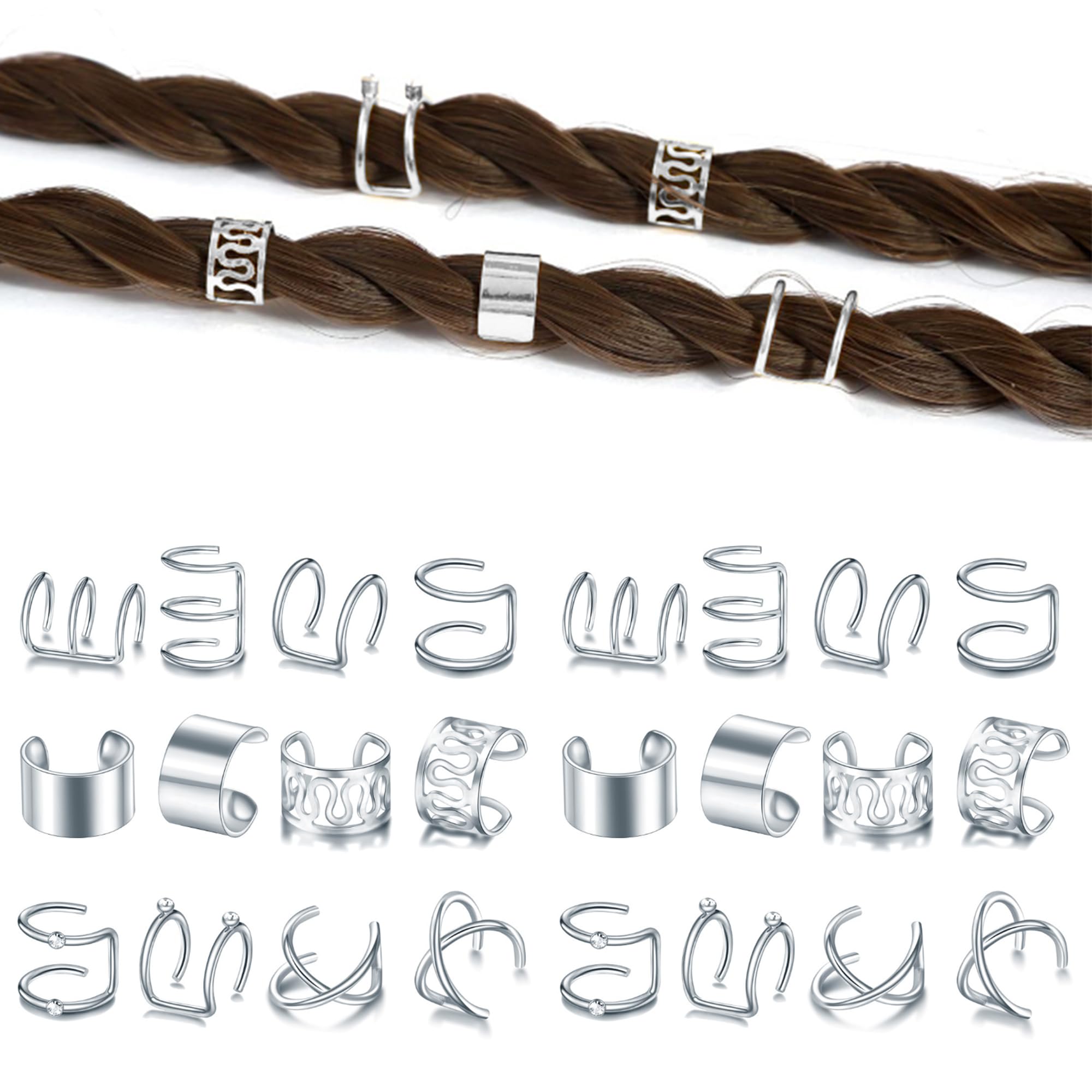 Niuhong Dreadlocks 24 Pcs Viking Braids Braiding Hair Clips for Women and Girls (Silver)