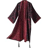 Purefair 100% Cotton Gauze Ginkgo Leaf Kimono Robe, Long Knit Loose Bathrobe Nightgown Ladies Loungewear Sleepwear for Women