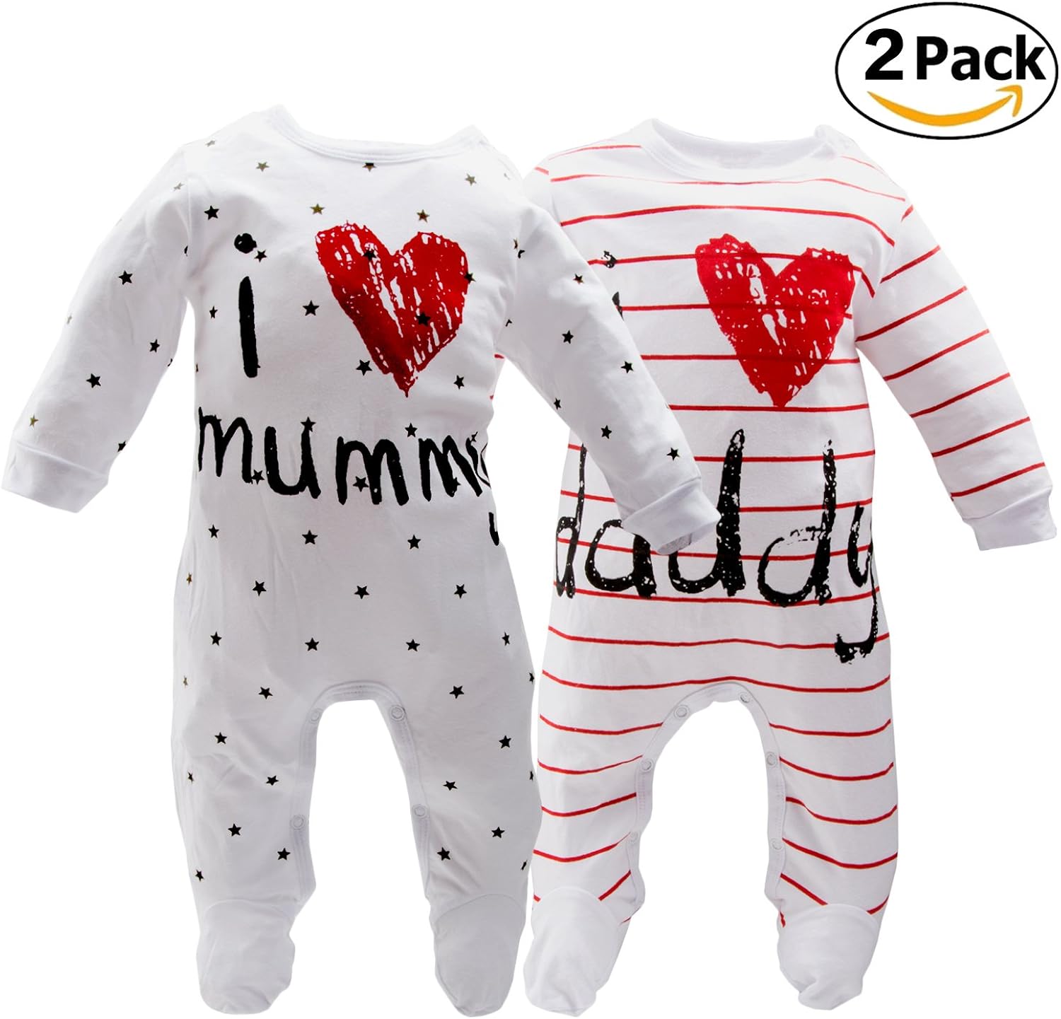 AOMOMO Unisex-Baby Newborn I Love Mummy I Love Daddy Bodysuit 2 Pack: Clothing