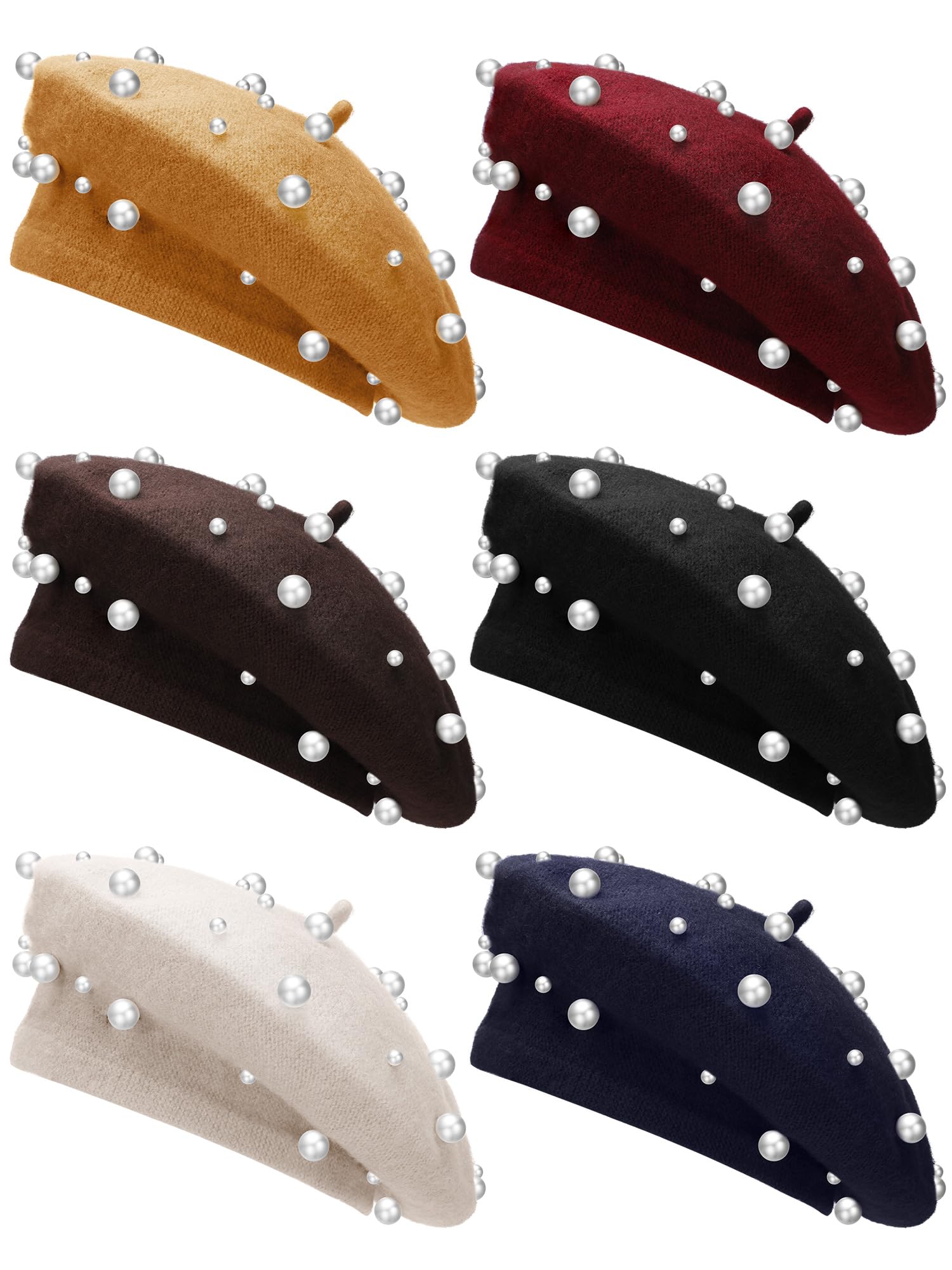 9279 Wool Berets Pearl Beaded Cap Beanie Sweet Elegant French Beret Artist PURFANREE Women Girls Beaded Pearl Rhinestone Wool French  main image 3