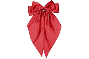 KIVZEX Big Red Silky Satin Hair Bows for Women - Long Tail Cute Hair Ribbons, Coquette Barrettes for Girls