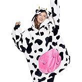 Giggling Getup Wearable Blanket Hoodie for Women and Men Sherpa Fleece Hooded Blanket Sweatshirt Warm Cozy Sherpa Wearable Throw Oversized Hoodie with Giant Pocket & Sleeves for Adult Cow