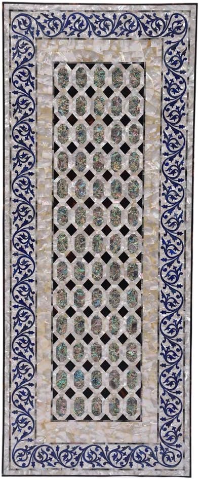 Queenza 24"x60" Rectangular White Marble Mosaic Pietra Dura Artwork Coffee Table | Best for Home Furniture, Dinning, Patio, Gazebo, Cabana